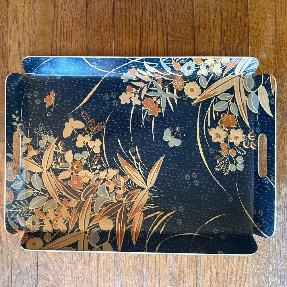 MCM Boho Vintage Antique Japanese Melamine Serving Tray Butterfly Floral Motif